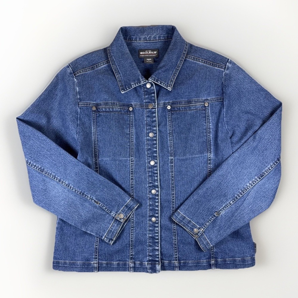 Woolrich Dark Wash‎ Blue Denim Jean Button Down Jacket Women's Size Large Petite